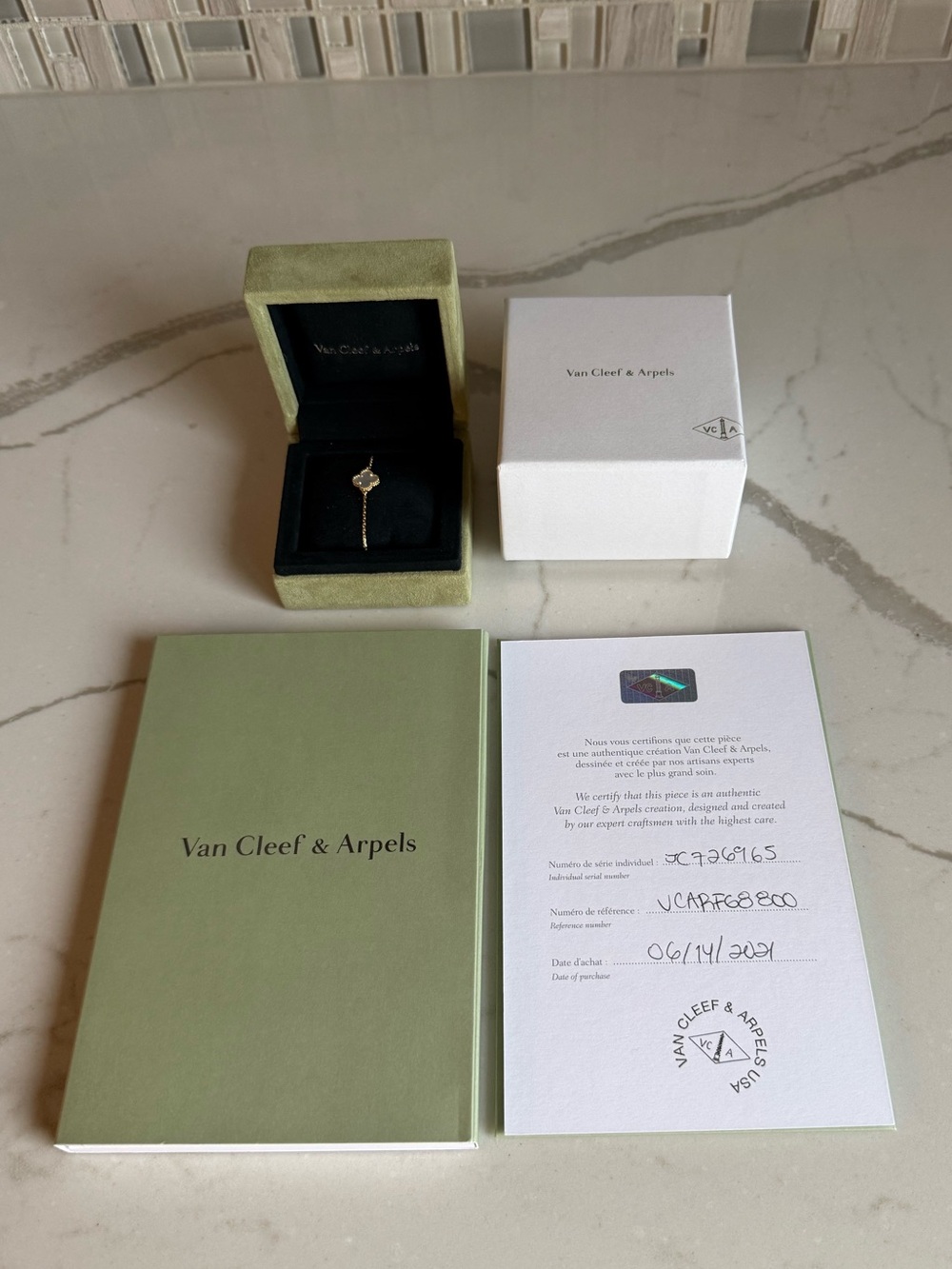 Van Cleef & Arpels Sweet Alhambra Bracelet 18K Yellow Gold White Mother of Pearl